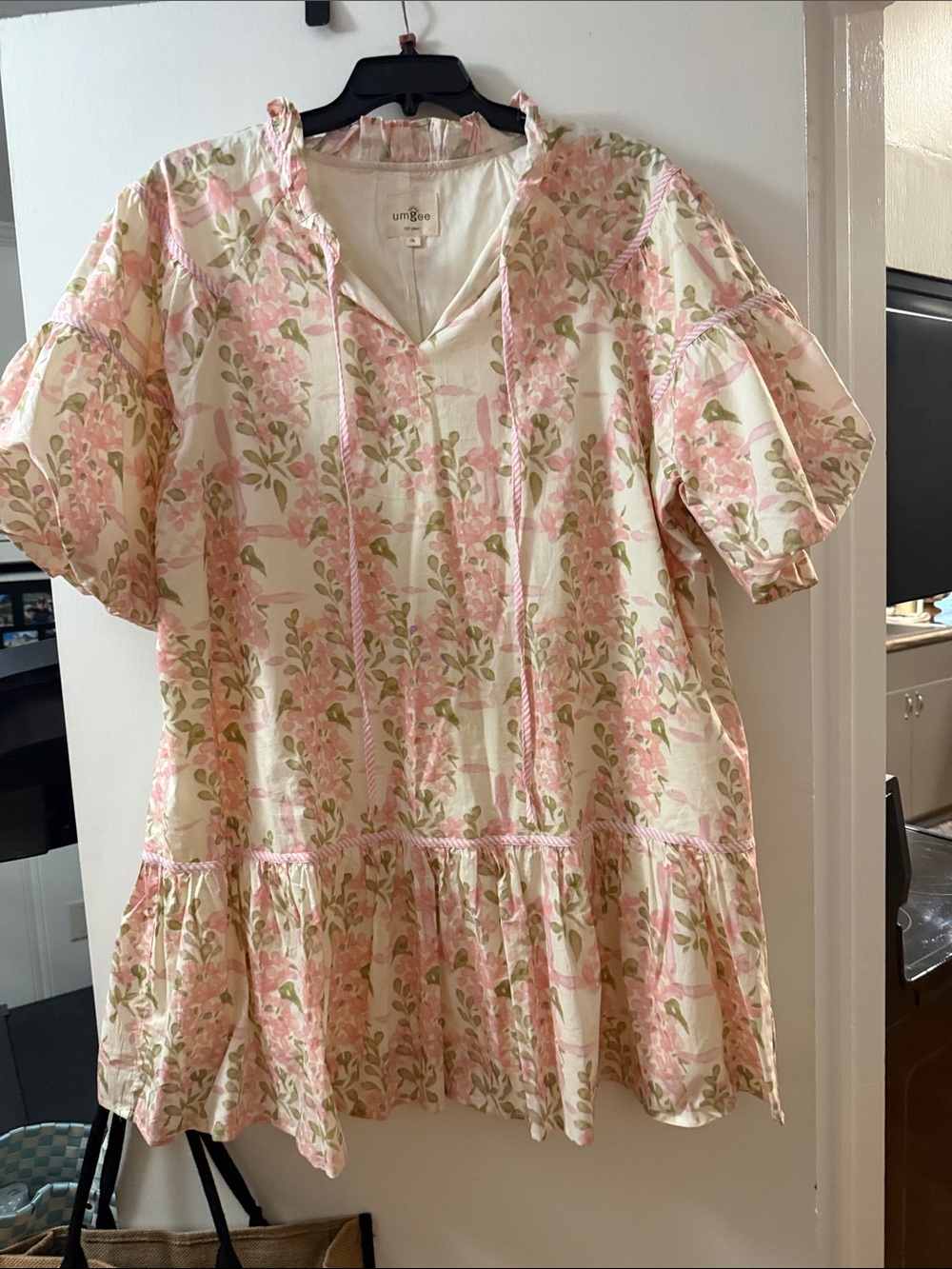 Umgee Pink and Green Floral Peasant Dress